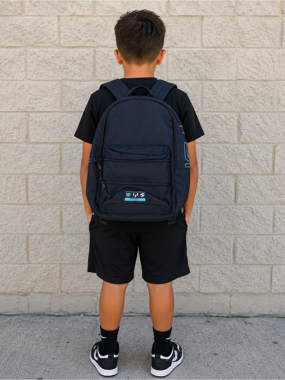Messi Black/Blue Zip Backpack 15L Fits 15" Laptop 3 Pockets Padded Straps